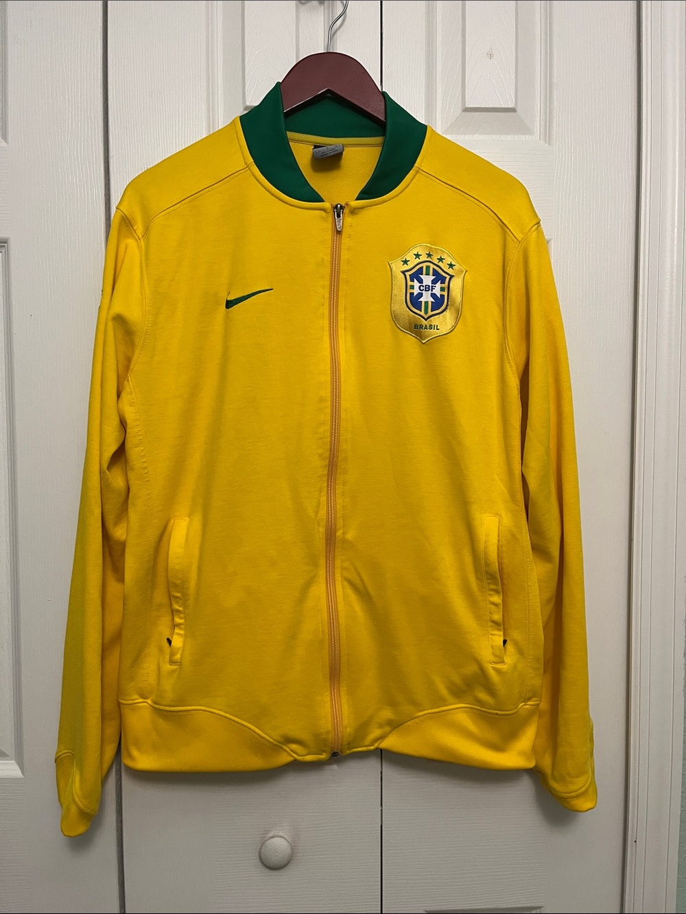Nike Yellow Brazil soccer  Track Jacket with Green Collar